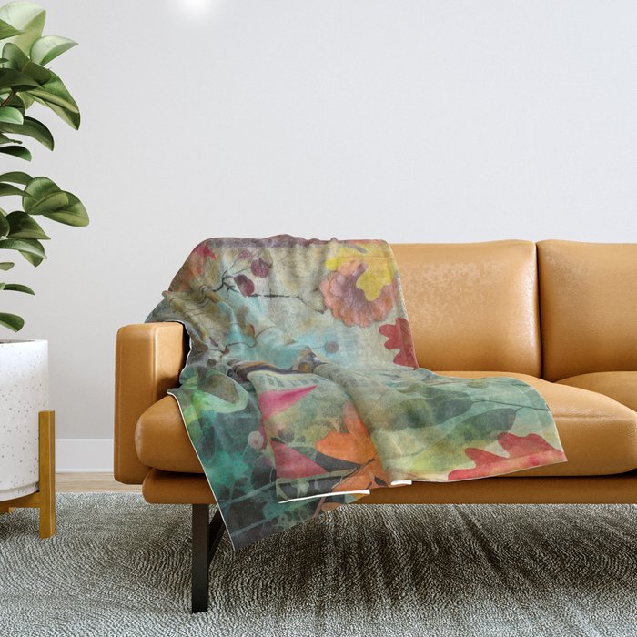 Colorful Owl Forest Garden Indian Summer Flora And Wildlife Throw Blanket Gallery Image 1
