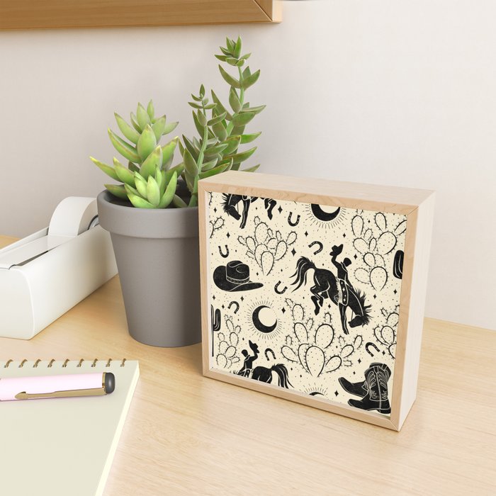 Cowboys and Cacti - cream and black Mini Art Print Gallery Image 2