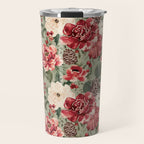 Vintage Christmas Floral on Sage Green Travel Mug Gallery Image 1