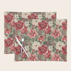 Vintage Christmas Floral on Sage Green Placemat Gallery Image 1