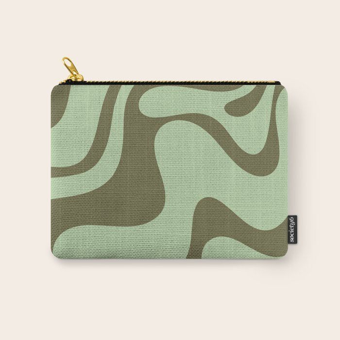 Sage Olive Green Retro Liquid Swirl Contemporary Abstract Pattern 2 Carry All Pouch Gallery Image 1