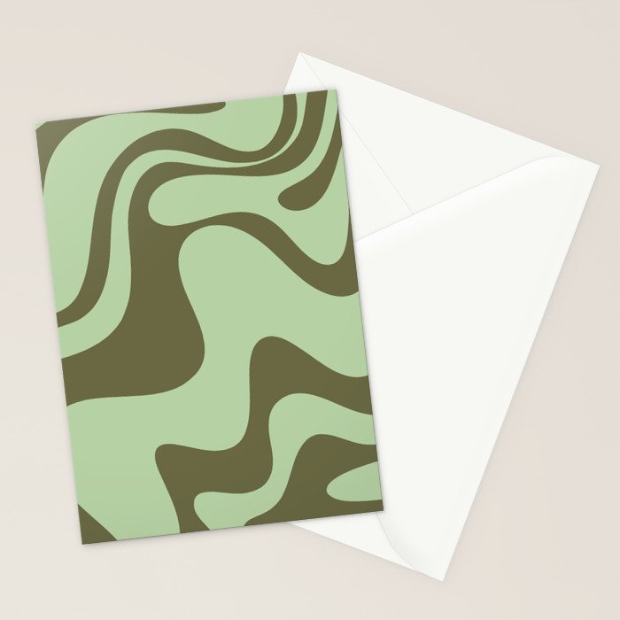 Sage Olive Green Retro Liquid Swirl Contemporary Abstract Pattern 2 Stationery Card Gallery Image 2