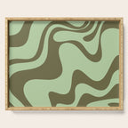 Sage Olive Green Retro Liquid Swirl Contemporary Abstract Pattern 2 Serving Tray Gallery Image 1