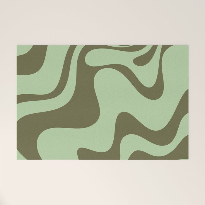 Sage Olive Green Retro Liquid Swirl Contemporary Abstract Pattern 2 Welcome Mat Gallery Image 1