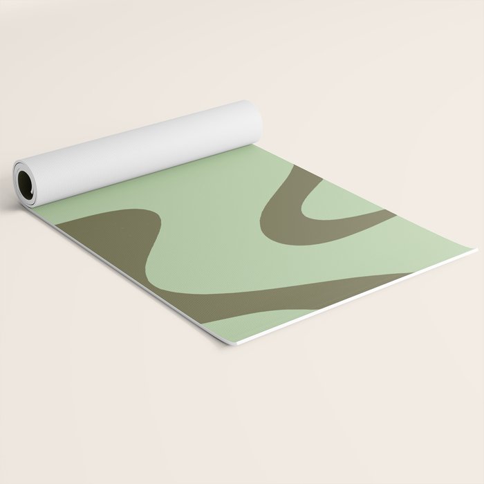 Sage Olive Green Retro Liquid Swirl Contemporary Abstract Pattern 2 Yoga Mat Gallery Image 2