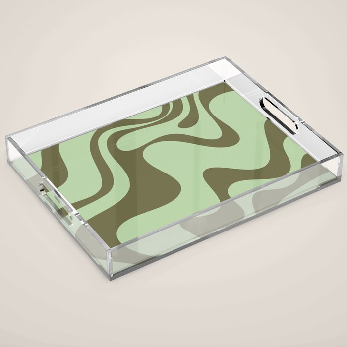 Sage Olive Green Retro Liquid Swirl Contemporary Abstract Pattern 2 Acrylic Tray Gallery Image 1