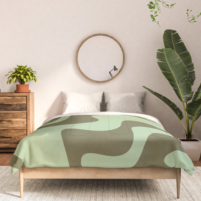 Sage Olive Green Retro Liquid Swirl Contemporary Abstract Pattern 2 Comforter Gallery Image 3