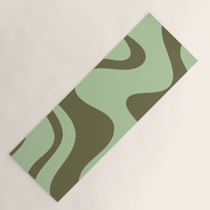 Sage Olive Green Retro Liquid Swirl Contemporary Abstract Pattern 2 Yoga Mat Gallery Image 1