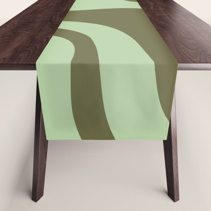 Sage Olive Green Retro Liquid Swirl Contemporary Abstract Pattern 2 Table Runner Gallery Image 1