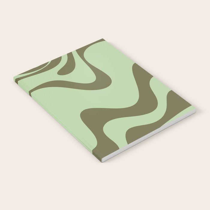 Sage Olive Green Retro Liquid Swirl Contemporary Abstract Pattern 2 Notebook Gallery Image 1