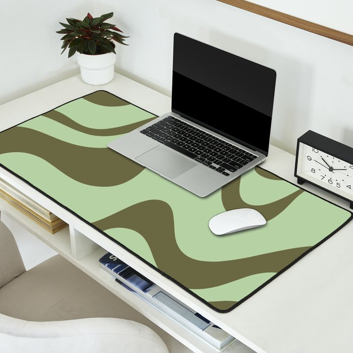 Sage Olive Green Retro Liquid Swirl Contemporary Abstract Pattern 2 Desk Mat Gallery Image 2