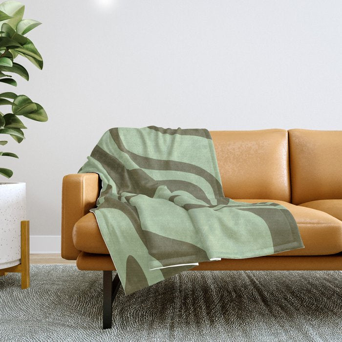 Sage Olive Green Retro Liquid Swirl Contemporary Abstract Pattern 2 Throw Blanket Gallery Image 1