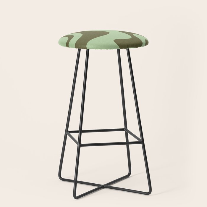 Sage Olive Green Retro Liquid Swirl Contemporary Abstract Pattern 2 Stool Gallery Image 1