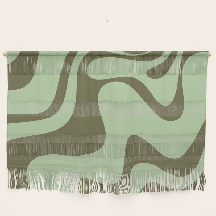 Sage Olive Green Retro Liquid Swirl Contemporary Abstract Pattern 2 Wall Hanging Gallery Image 1