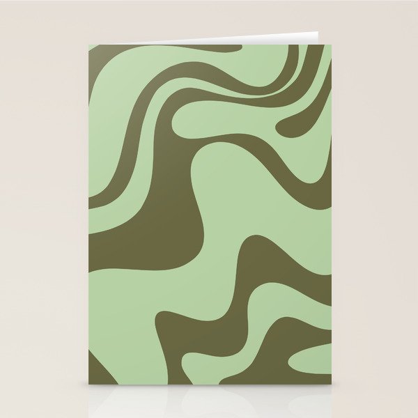 Sage Olive Green Retro Liquid Swirl Contemporary Abstract Pattern 2 Stationery Card Gallery Image 2