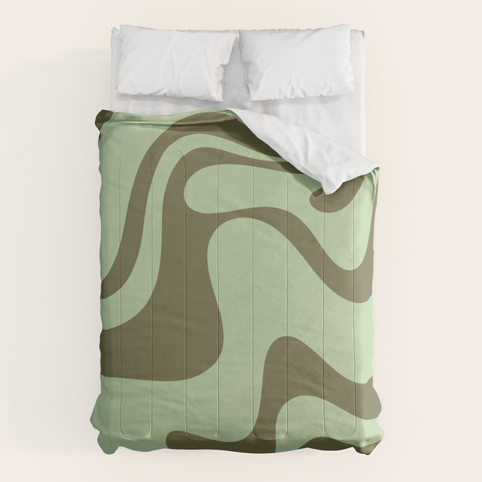 Sage Olive Green Retro Liquid Swirl Contemporary Abstract Pattern 2 Comforter Gallery Image 1