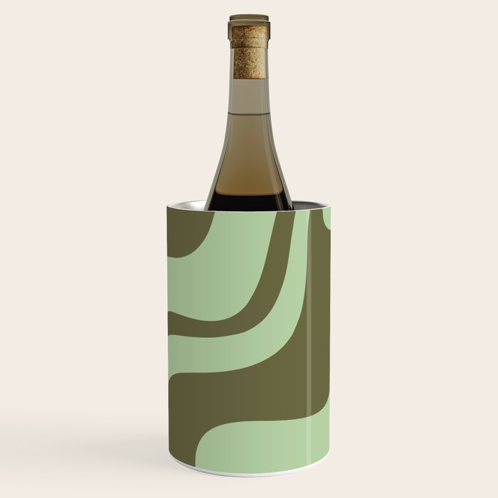 Sage Olive Green Retro Liquid Swirl Contemporary Abstract Pattern 2 Wine Chiller Gallery Image 2