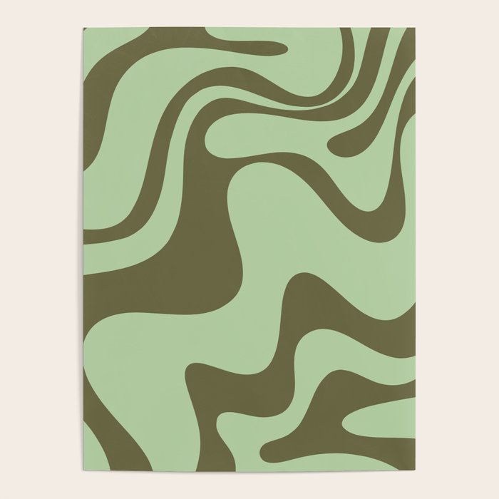 Sage Olive Green Retro Liquid Swirl Contemporary Abstract Pattern 2 Poster Gallery Image 4