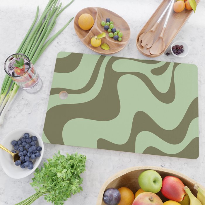 Sage Olive Green Retro Liquid Swirl Contemporary Abstract Pattern 2 Cutting Board Gallery Image 2
