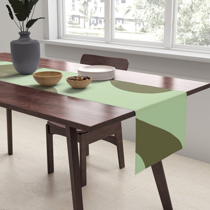 Sage Olive Green Retro Liquid Swirl Contemporary Abstract Pattern 2 Table Runner Gallery Image 2