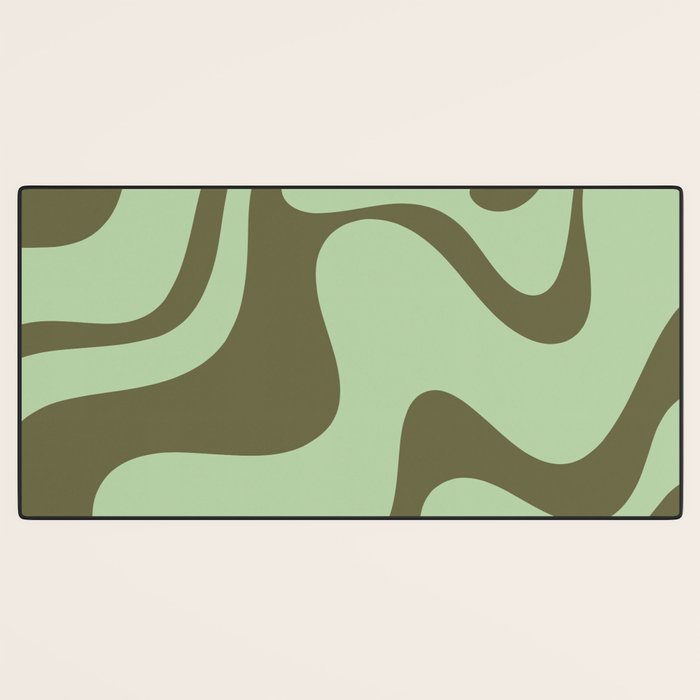 Sage Olive Green Retro Liquid Swirl Contemporary Abstract Pattern 2 Desk Mat Gallery Image 3
