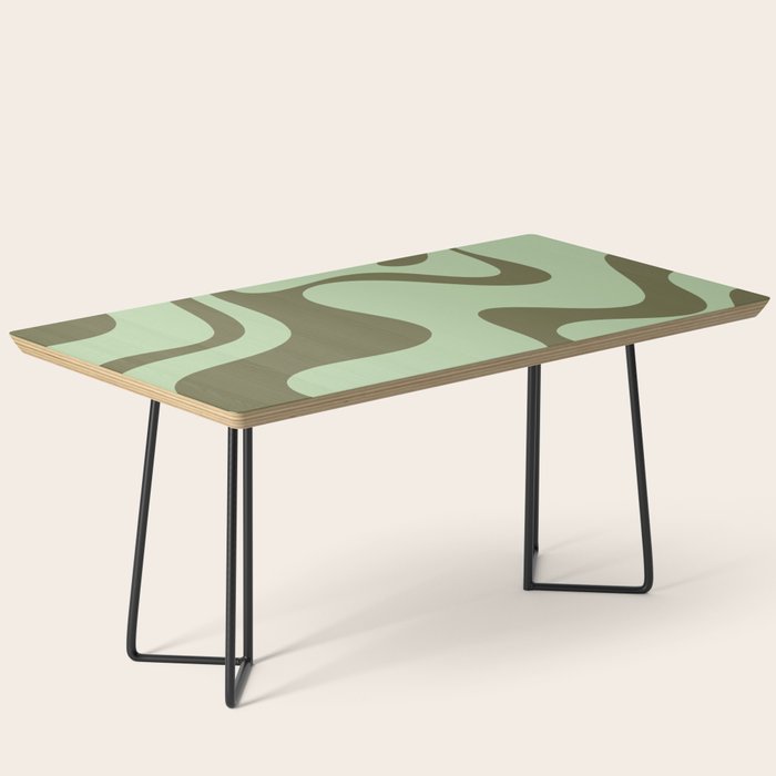 Sage Olive Green Retro Liquid Swirl Contemporary Abstract Pattern 2 Coffee Table Gallery Image 1