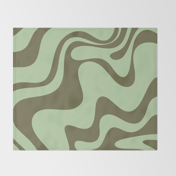 Sage Olive Green Retro Liquid Swirl Contemporary Abstract Pattern 2 Throw Blanket Gallery Image 2