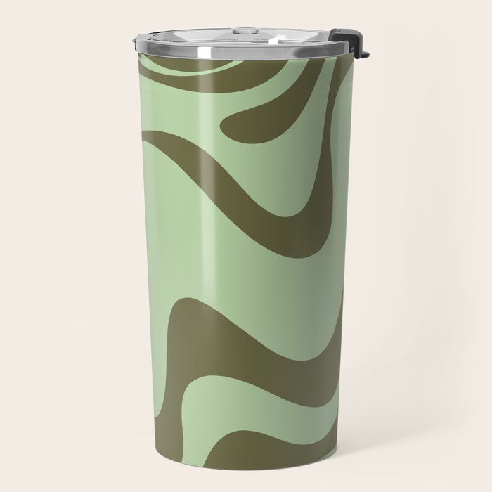 Sage Olive Green Retro Liquid Swirl Contemporary Abstract Pattern 2 Travel Mug Gallery Image 2