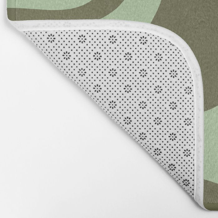 Sage Olive Green Retro Liquid Swirl Contemporary Abstract Pattern 2 Bath Mat Gallery Image 2