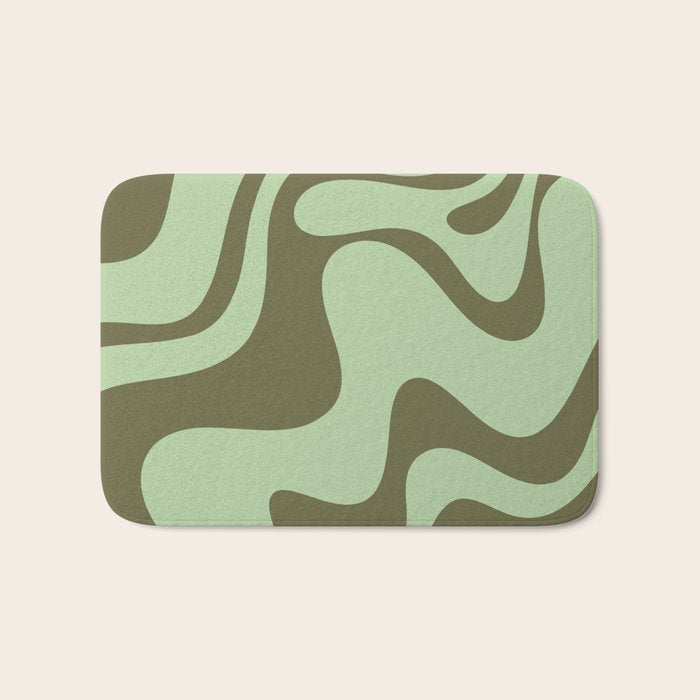 Sage Olive Green Retro Liquid Swirl Contemporary Abstract Pattern 2 Bath Mat Gallery Image 1