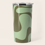 Sage Olive Green Retro Liquid Swirl Contemporary Abstract Pattern 2 Travel Mug Gallery Image 1