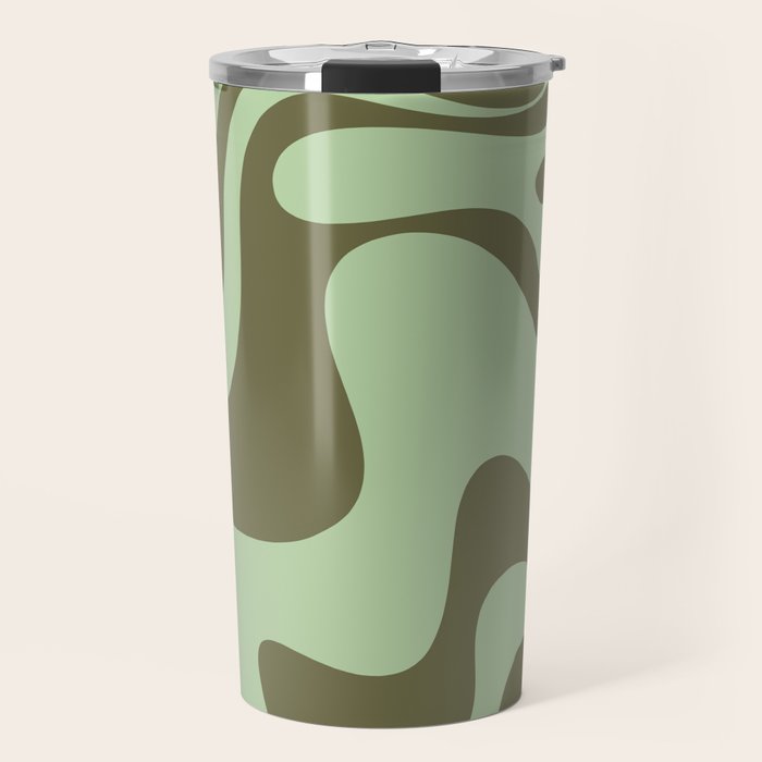 Sage Olive Green Retro Liquid Swirl Contemporary Abstract Pattern 2 Travel Mug Gallery Image 1