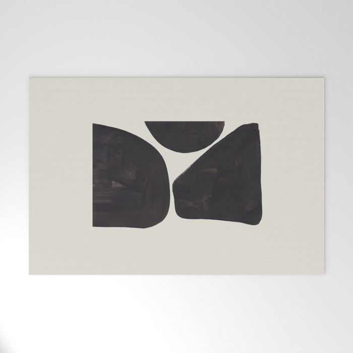 Black & White Minimalist Abstract Shapes Patterns Black Ink Painting Welcome Mat Gallery Image 1