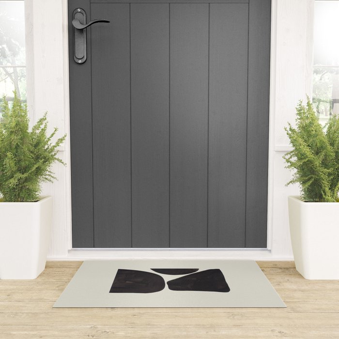 Black & White Minimalist Abstract Shapes Patterns Black Ink Painting Welcome Mat Gallery Image 3
