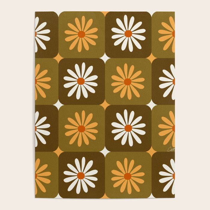 Checkered Daisies - Retro & Olive Poster Gallery Image 1