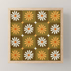 Checkered Daisies - Retro & Olive Mini Art Print Gallery Image 1