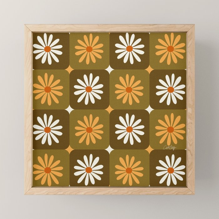 Checkered Daisies - Retro & Olive Mini Art Print Gallery Image 1