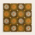 Checkered Daisies - Retro & Olive Wood Wall Art Gallery Image 1