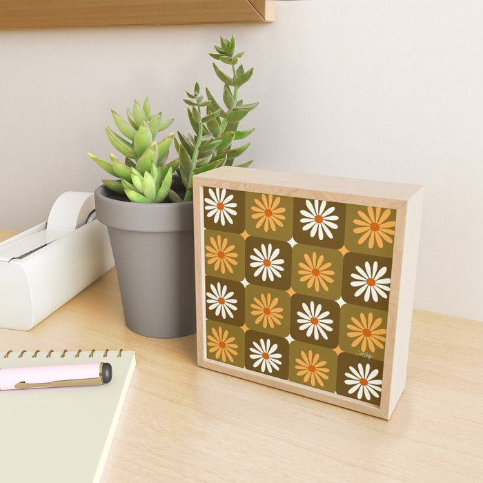 Checkered Daisies - Retro & Olive Mini Art Print Gallery Image 2