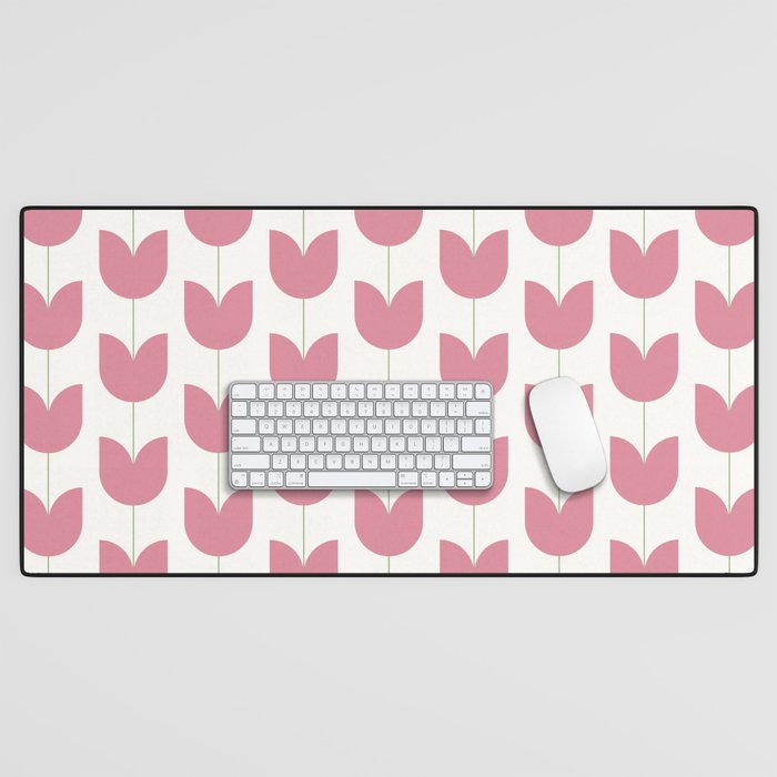 Spring Tulips VII Pink Mid Century Flowers Desk Mat Gallery Image 1