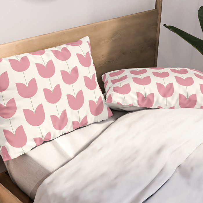 Spring Tulips VII Pink Mid Century Flowers Pillow Sham Gallery Image 2