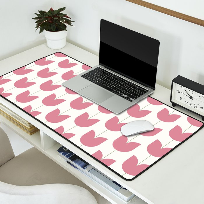 Spring Tulips VII Pink Mid Century Flowers Desk Mat Gallery Image 2
