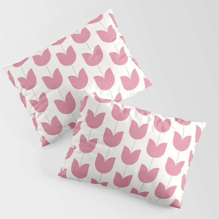 Spring Tulips VII Pink Mid Century Flowers Pillow Sham Gallery Image 3