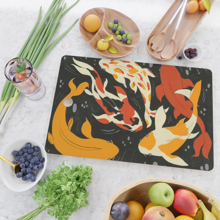Koi in Black Water Cutting Board Gallery Image 2