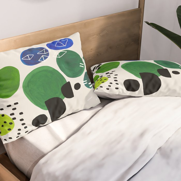 Fun Abstract Minimalist Mid Century Modern Colorful Shapes Lime Green Blue Watercolor Bubbles Pillow Sham Gallery Image 2