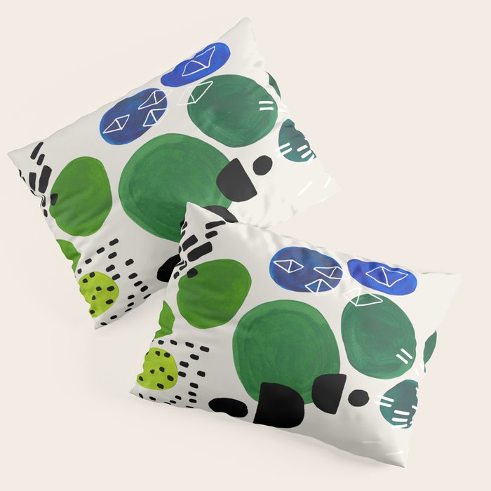 Fun Abstract Minimalist Mid Century Modern Colorful Shapes Lime Green Blue Watercolor Bubbles Pillow Sham Gallery Image 1