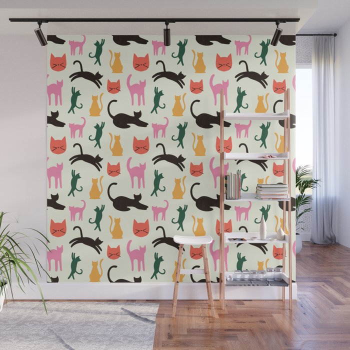Colorful Cats Pattern Wall Mural Gallery Image 1