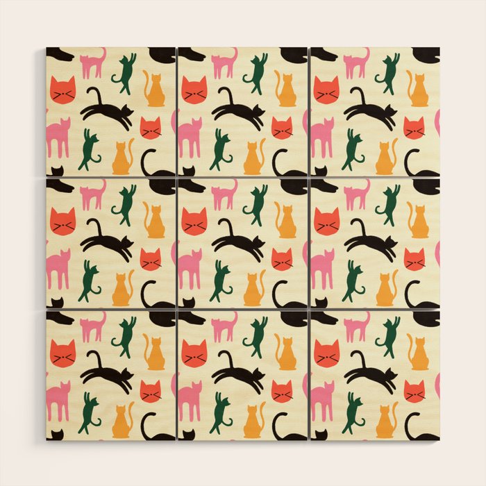 Colorful Cats Pattern Wood Wall Art Gallery Image 1