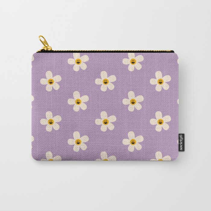 Retro Happy Daisy Flower in Purple Carry All Pouch Gallery Image 1