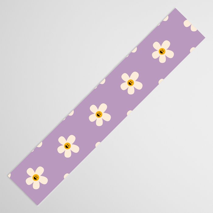Retro Happy Daisy Flower in Purple Table Runner Gallery Image 3